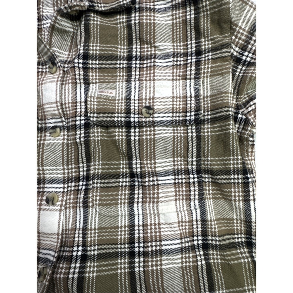 Brixton Women's Plaid Flannel Button Up Shirt Medium Olive Brown Long Sleeve M - Picture 7 of 8